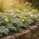 Gänsefingerkraut am Wegesrand zeigt krampflösende, magenberuhigende Heilwirkungen im Garten, naturbelassen.