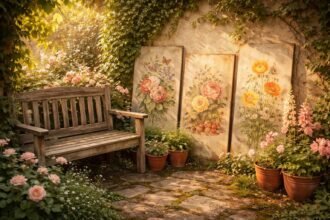 Retro-Gartendeko mit Bildern schafft nostalgische Motive, warme Atmosphäre und Charme im Garten