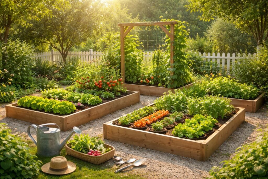 Küchengarten planen: Geeignete Gemüsesorten für Einsteiger übersichtlich auswählen und pflegen.