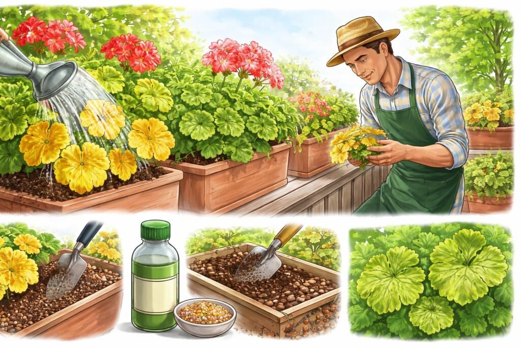 - Gelbe Blätter bei Geranien: Chlorose erkennen, Ursachen klären, gezielt behandeln, vorbeugen