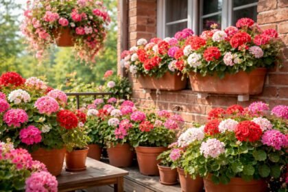 - Pelargonien blühen lange, pflegeleicht, Balkon- und Beetpflanzen; Bienenfreundlichkeit wird im Garten vielfach kritisch diskutiert.