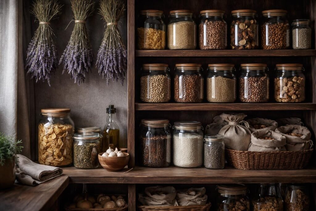 - Lagerung von getrocknetem Lavendel: luftdicht, dunkel, kühl, beschriftet, ordentlich und schützend.