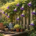 - Glockenrebe erklimmt Zäune elegant, beeindruckt mit großen, glockenförmigen Blüten, Balkone und Terrassen.