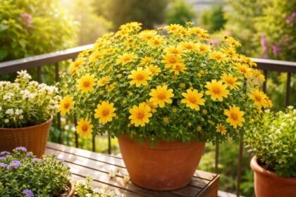 - Leuchtende Goldmarie-Bidens verschönern Balkone, Terrassen und Beete den ganzen Sommer.
