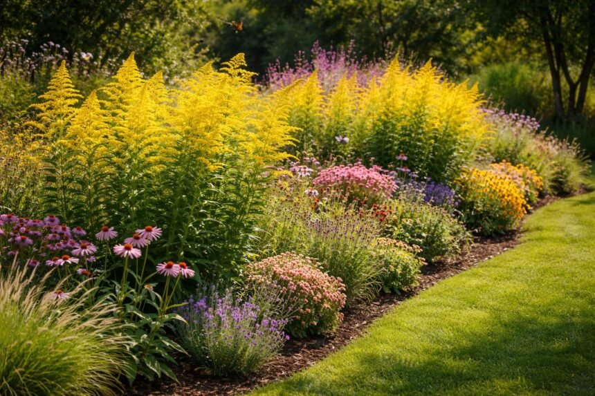 - Goldrute glänzt im Garten mit gelben Blüten, Heilpflanze und insektenfreundlich