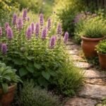 Nahaufnahme von Heilziest Stachys officinalis im Garten, zierliche Blütenkerzen und robuste Staudenstruktur im Hintergrund.
