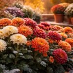- Herbst-Chrysanthemen blühen spät im Beet und Balkon mit leuchtenden Farben.
