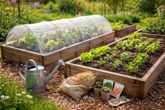 Junge Pflanzen im Hochbeet geschützt vor Temperaturschwankungen, Schädlingen und falschem Gießen