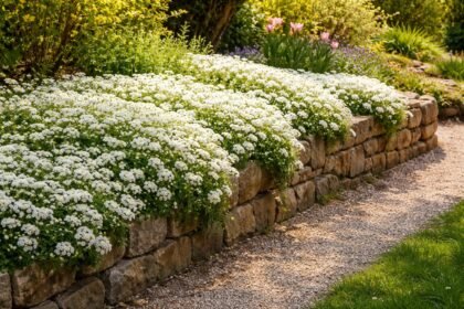 Immergrüne Schleifenblume; robuste Bodendeckerpflanze; weiße Blüten; Frühlingsbote im Garten; Steingärten
