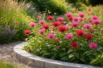 - Farbenfrohe Monarda im Sommergarten, Duft, bienenfreundlich, Staudenbeet, Naturgarten, und Schmetterlingsinsel.