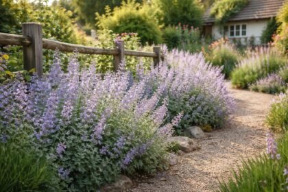 - Katzenminze im Beet, robuste Staude, bienenfreundlich, farbenfrohe Blüten im Sommer.