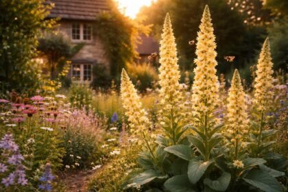 Majestätische Königskerze mit Blütenkerzen, weichen Blättern und bienenfreundlichem Charme im Garten