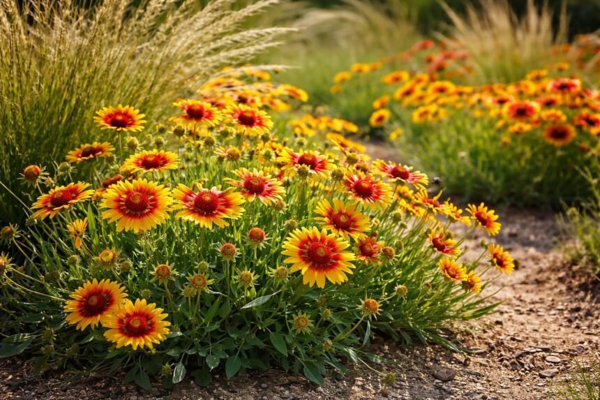 • Gelb-rote Gaillardia-Blüten leuchten sonnig; • pflegeleichtes Beetklima; • winterhart mit Schutz im Winter
