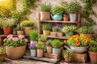 Kreative Pflanzgefäße aus recycelten Materialien schmücken Balkon, Garten und Terrasse.