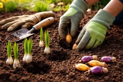 Krokusse im Beet, frühblühend, mit richtiger Tiefe und Standortwahl gepflanzt