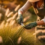 Lampenputzergras im Garten, frisch gestutzt, flauschige Ähren im sanften Wind, Herbstlicht.