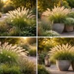 Lampenputzergras im Beet mit weichen Blütenständen, im Sonnenlicht prachtvoll und sanft im Wind.