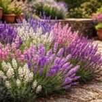 Nahaufnahme Lavendelblüten in sonnigem Garten, Bienen summen fleißig vor mediterranem Hintergrund