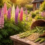 Lupinenblüten und Samen im Garten, dekorativ, eiweißreich und vielseitig verwendbar.