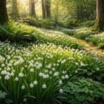 Maiglöckchen im Halbschatten wachsen, zarte Glöckchen, Duft, humusreicher Laubwaldboden unter Bäumen