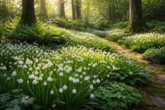 Maiglöckchen im Halbschatten wachsen, zarte Glöckchen, Duft, humusreicher Laubwaldboden unter Bäumen