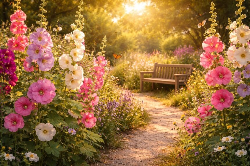 Malvenblüten leuchten im Sommergarten, Aussaat, Standort, farbenprächtig, insektenfreundlich, romantisch, und vielseitig einsetzbar.