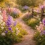 Marienglockenblume im Garten mit weißen, rosa und blauen glockenförmigen Blüten in sommerlicher Pracht