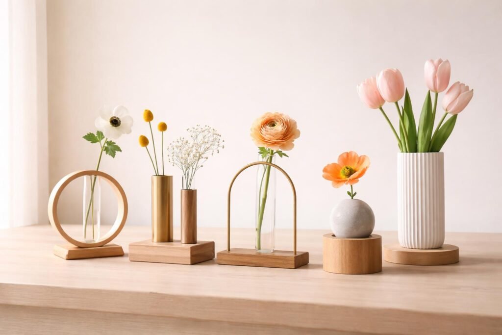 Blumenhalter-Ideen: Kreative Inspirationen in Bildern - Moderne Blumenhalter aus Holz, Metall und Co. setzen farbige Akzente.