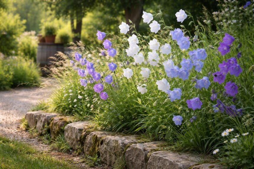 Pfirsichblättrige Glockenblume: Besonderheiten beim Pflanzen & Pflegen Pfirsichblättrige Glockenblume im Beet: zarte Blüten in Weiß, Hellblau oder Violett