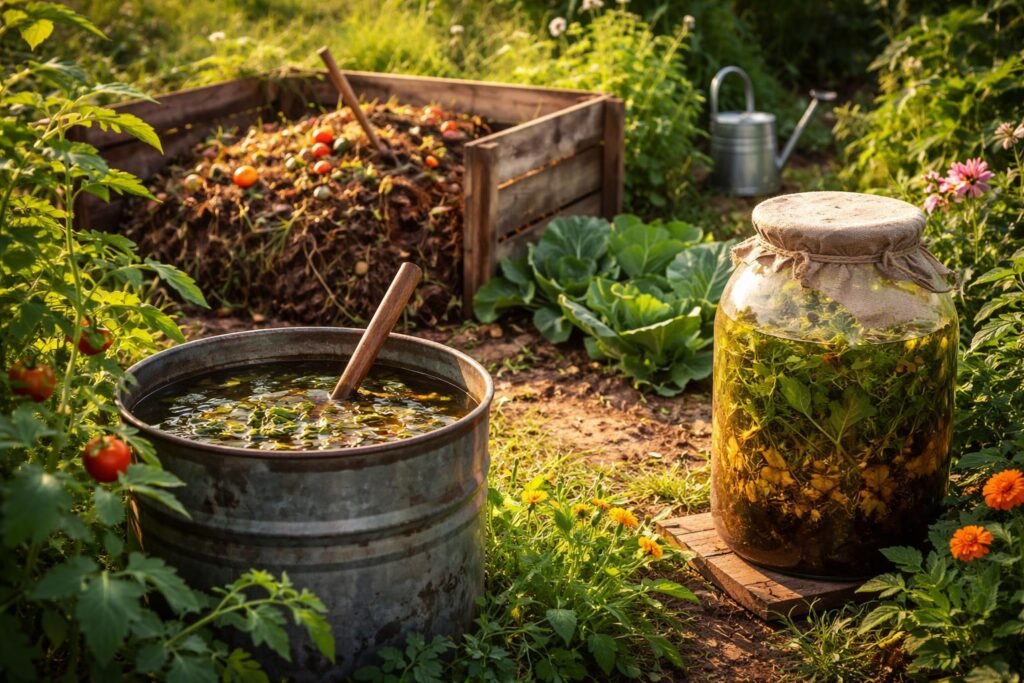 Fröhliche Pflanzenstärkung durch Kompost, Jauche und Suden für gesunde Ernte