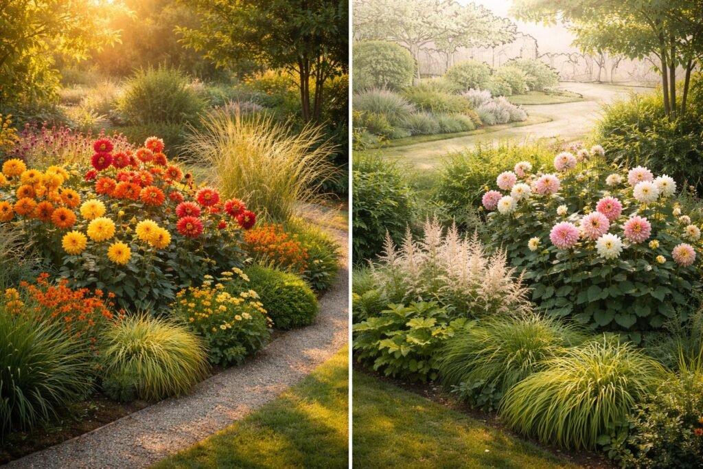 - Dahlien-Kombinationen für sonnige und halbschattige Lagen, sommerliche Blütenpracht garantiert, inspirierend.