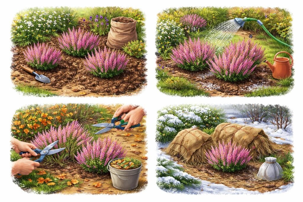 - Glockenheide optimal am Standort platzieren, regelmäßige Pflege und Winterschutz planen