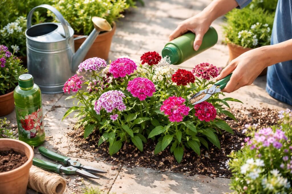 Kuhnelke: Pflanzen, Pflegen & Vermehren Kuhnelke-Pflanze in Beet, gießt, düngt, schneidet, pflegt dabei konsequent und zeigt gesunde Blätter, gartenfreudiges Farbenspiel.