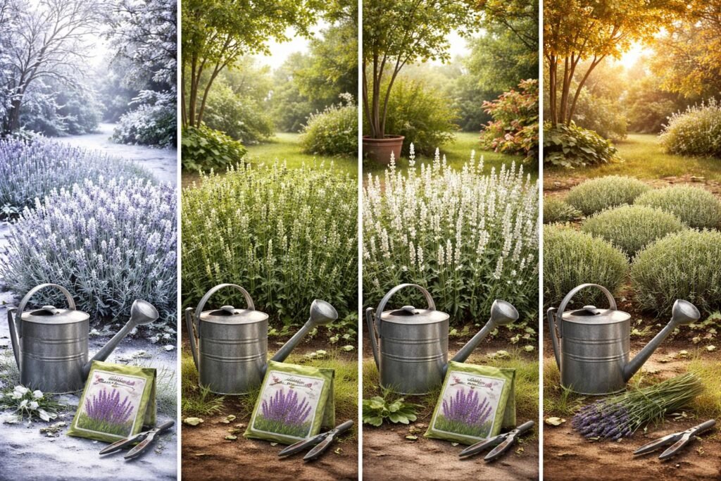 Weißer Lavendel: Eigenschaften & Ansprüche im Überblick Weißer Lavendel Pflege über Jahreszeiten: Gießen, Düngen, Schneiden festhalten im Bild