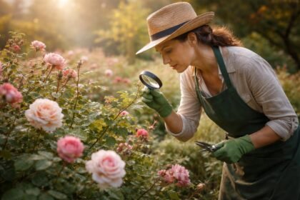Rosen im Herbstregen geschützt durch vorbeugende Pflege und Blattgesundheit im Garten