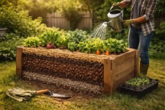 Hochbeet mit mehrschichtiger Aufbau, korrekter Gießtechnik und bedachter Düngerwahl für Anfänger.