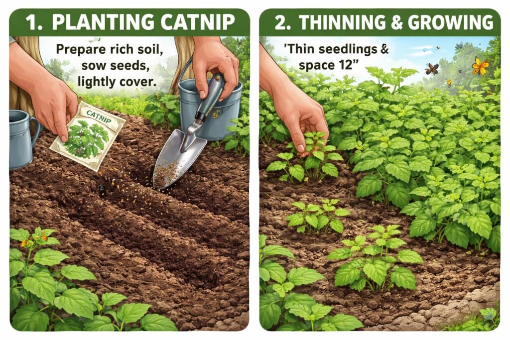 Katzenminze pflanzen: Alles zum Zeitpunkt & Vorgehen beim Pflanzen • Zeitpunkt beachten • Katzenminze setzen • Abstand zu anderen Pflanzen • Boden vorbereiten • Pflege beachten