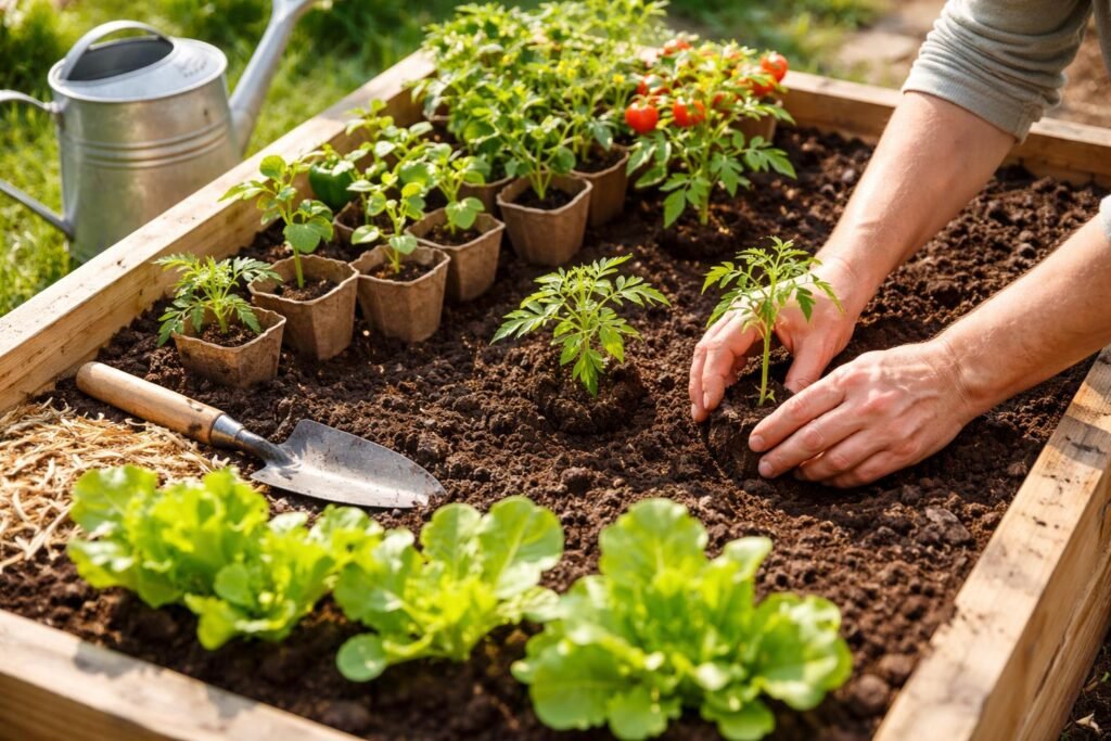 - Frische Tomaten, Paprika und Salat im Hochbeet, Schritt für Schritt.