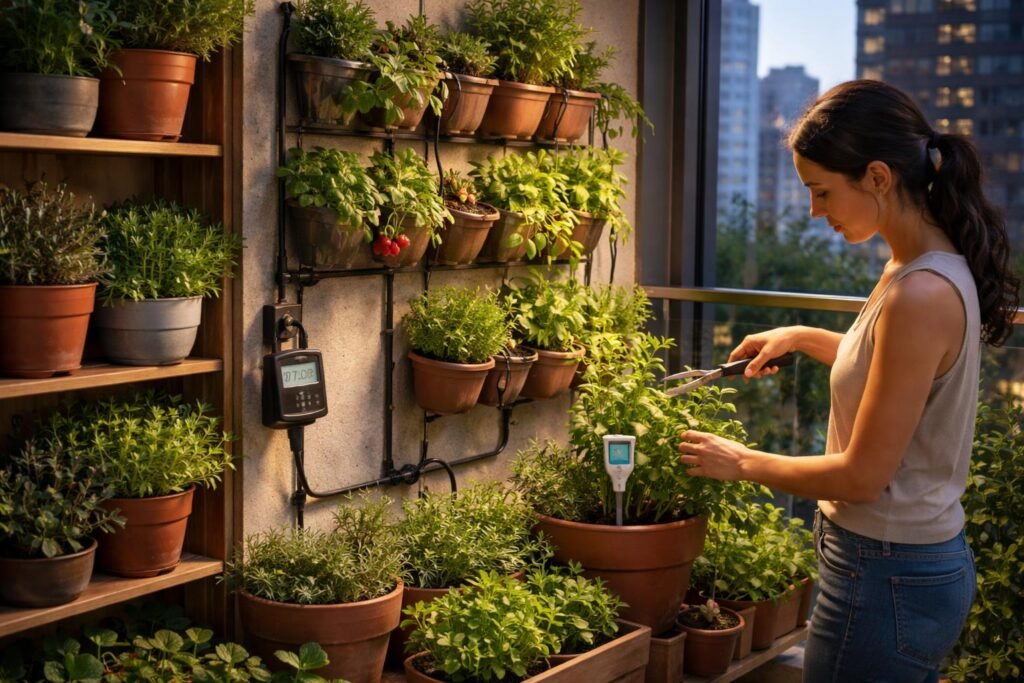 Kleine Stadtgärten bewässern, Pflegen mit wenig Zeit, effiziente, praktische Tipps.