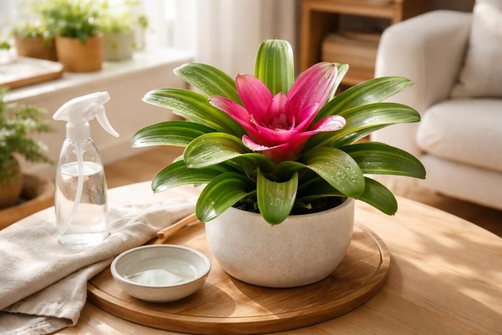-Üppige Neoregelia carolinae zeigt sich gleichmäßig hell, gesund und pflegearm.