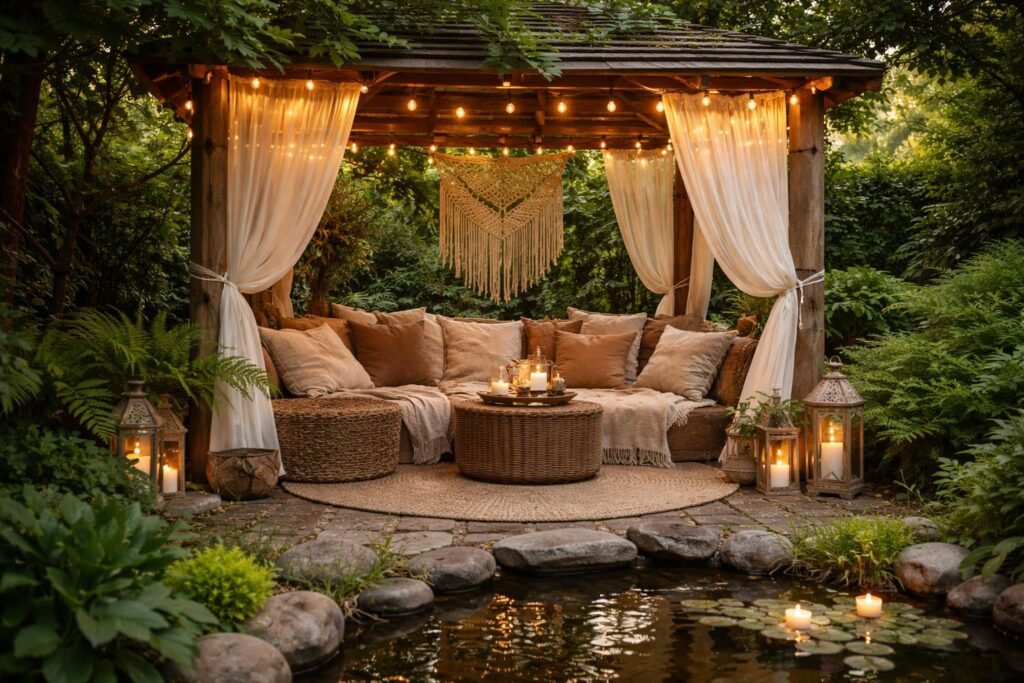 Gartenpavillons: Schattige Plätze zum Entspannen (Bildergalerie) - Gemütlicher Pavillon mit Schatten, Ruhe und grüner Umgebung im Garten zum Entspannen