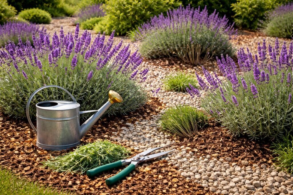 Lavendel im Garten, sonniger Standort, durchlässige Erde, leuchtende Blüten im Sommer