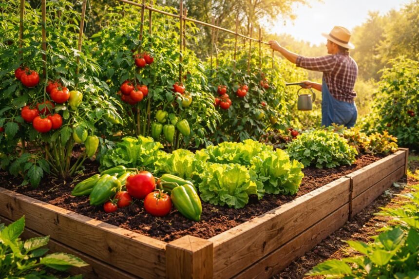 - Raussetzen junger Pflanzen im Hochbeet: Tomaten, Paprika und Salat, erfolgreich und rückenschonend.