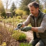 Gärtnerische Frühjahrspflege im März: Pflanzen schneiden, Strukturen formieren, Blüten fördern.