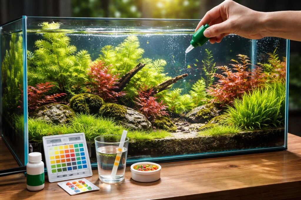 - Wasserpflanzen im Aquarium, pH-Wert prüfen, Nährstoffe ausgleichen, klare Wasserqualität stabil sichern
