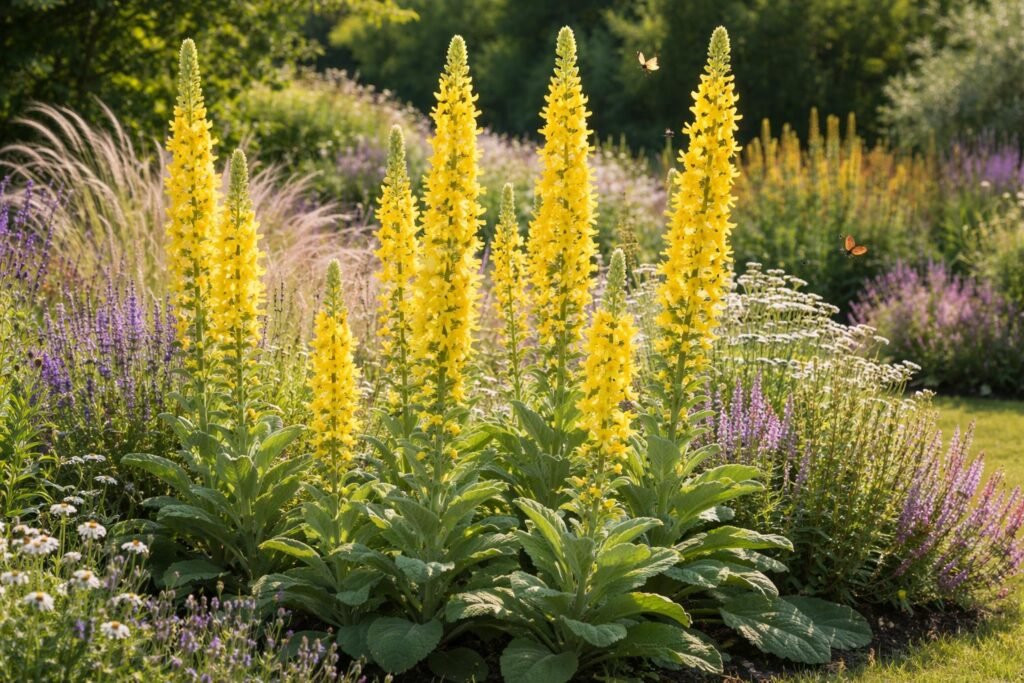 Königskerze: Blüte, Arten & Heilwirkung - Wichtige Königskerzen-Arten für den Garten in blühendem Beet und Farbenpracht