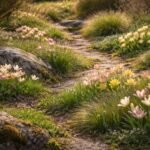 - Wildtulpen in bunter Mischung, robuste Blüten, Frühjahrsfarben im Garten, natürlich