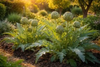 -Silbrig-grüne Artischocken im Beet, verbinden Zierwert, Nutzen und mediterrane Note.