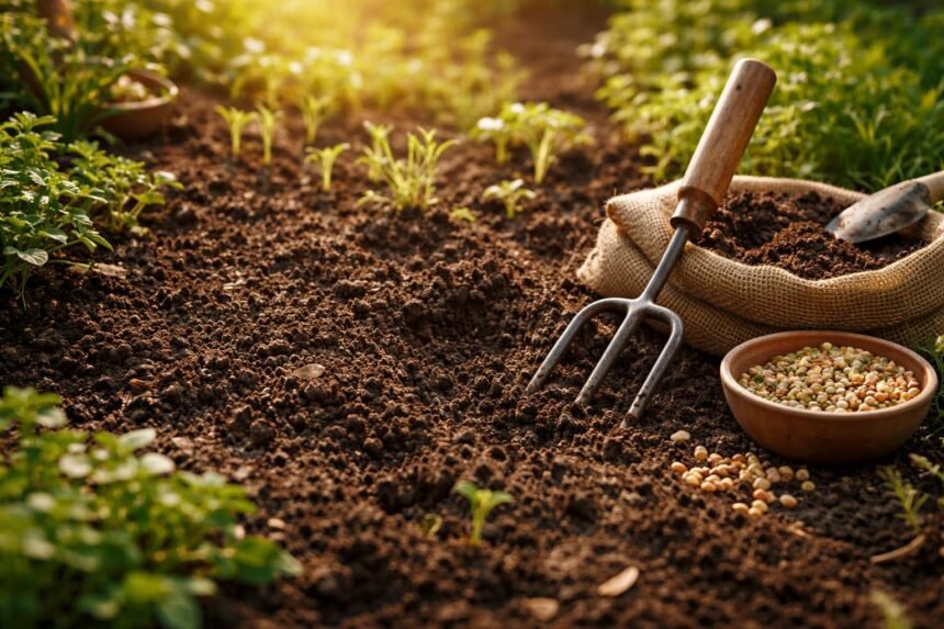 - Frühjahrliche Bodenbearbeitung lockert verdichtete Erde, nährt Boden und bereitet Samen vor