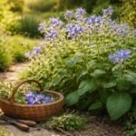 - Borretsch im Beet, blaue Blüten, aromatisch riechendes Küchenkraut, bienenfreundlich und pflegeleicht.